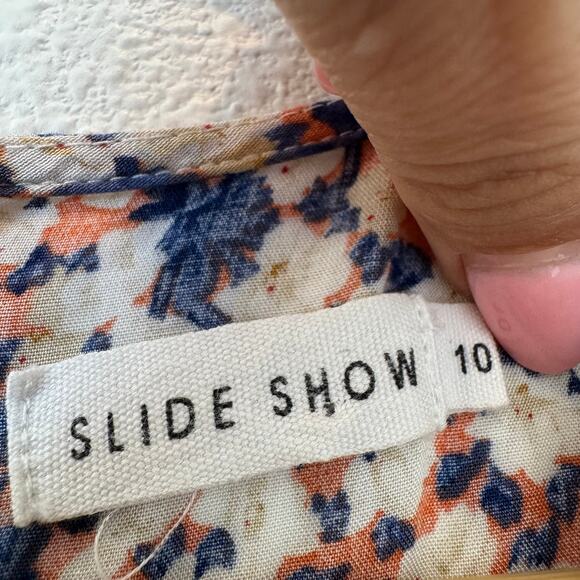 Slide Show Blue Floral Wide Leg Short Puff Sleeve Belted Cropped Jumpsuit Sz 10 - Picture 5 of 10